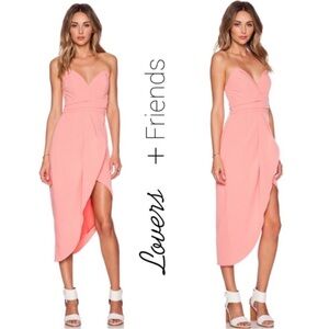 LOVERS + FRIENDS Riviera Strapless Midi Dress in Coral Size XS
